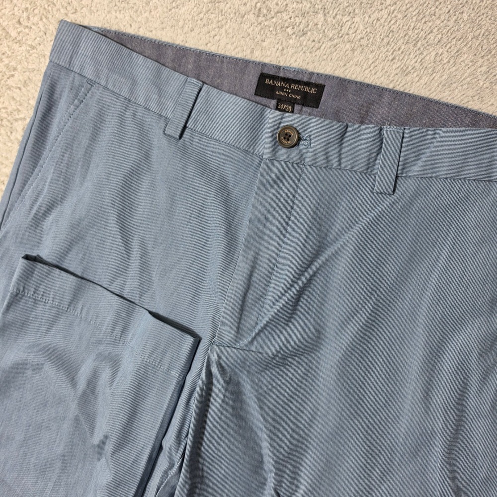 NEW! Banana Republic Aiden Chino Mens 34/30 Blue Micro Stripe Stretch Slim Pants